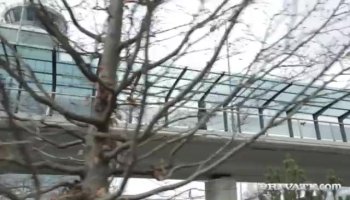 Lovely blonde caught between three dicks